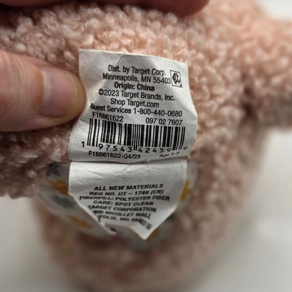 Pillowfort Just Peachy Bunny Figural Pillow Pink Sherpa Floral 8.5 x 11 in